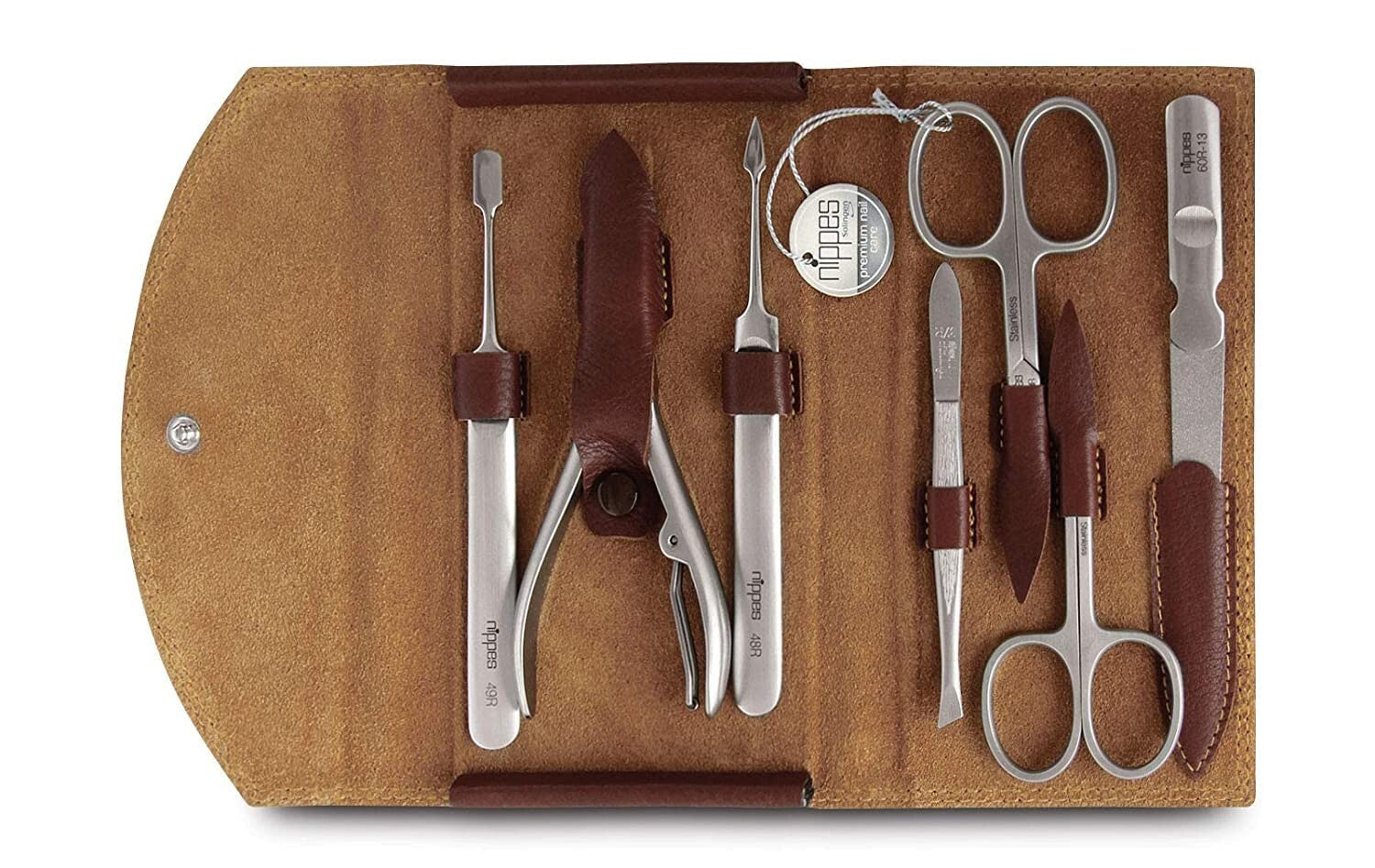 Professional Quality Stainless Steel Nail Care Set in Leather Case - 7-Pieces