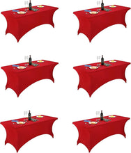 Load image into Gallery viewer, Transform Your Events with 6-Pack Red Spandex Fitted Table Covers for 6ft Tables