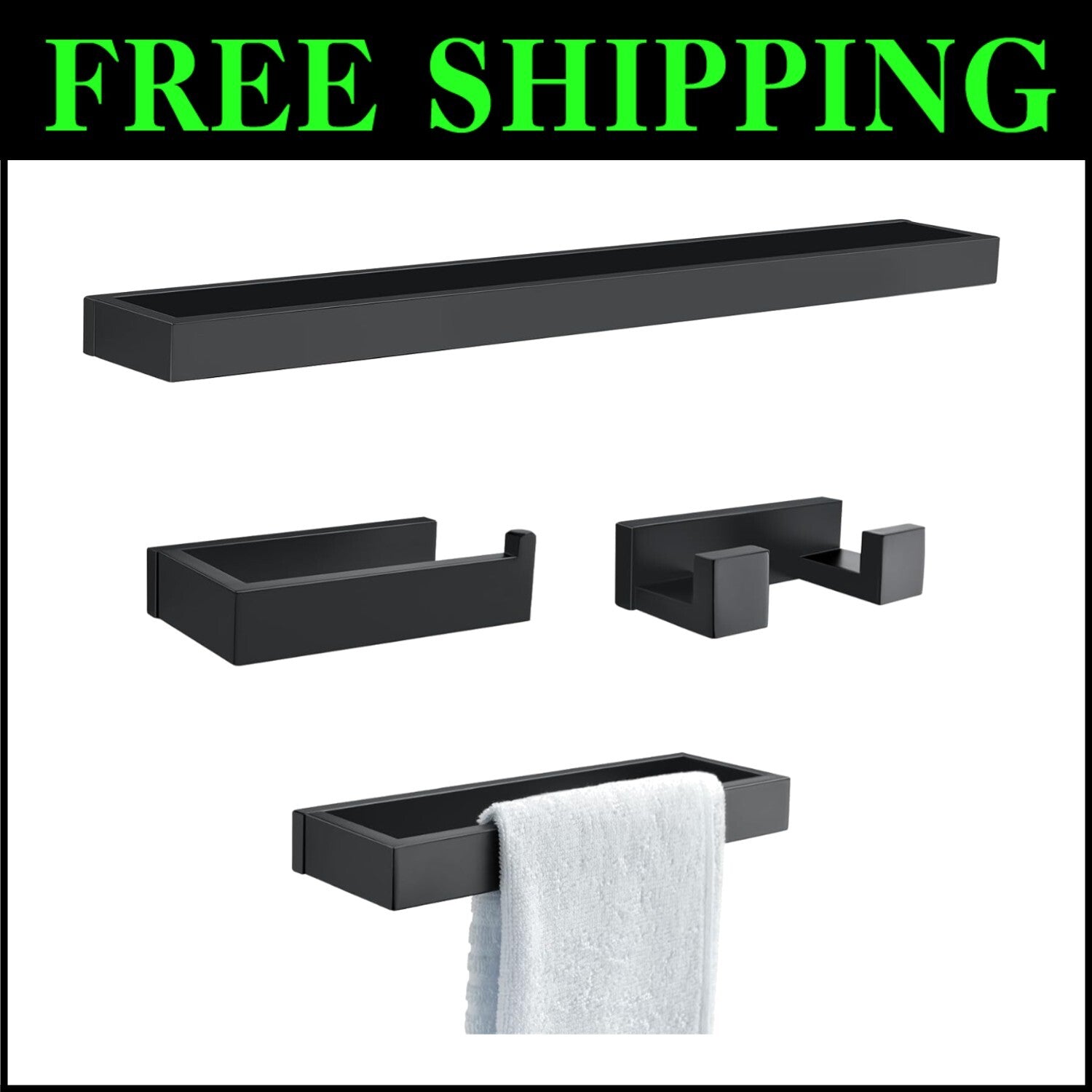 Chic 4-Piece Bathroom Towel Bar Set in Matte Black – Easy Screw-In Installation