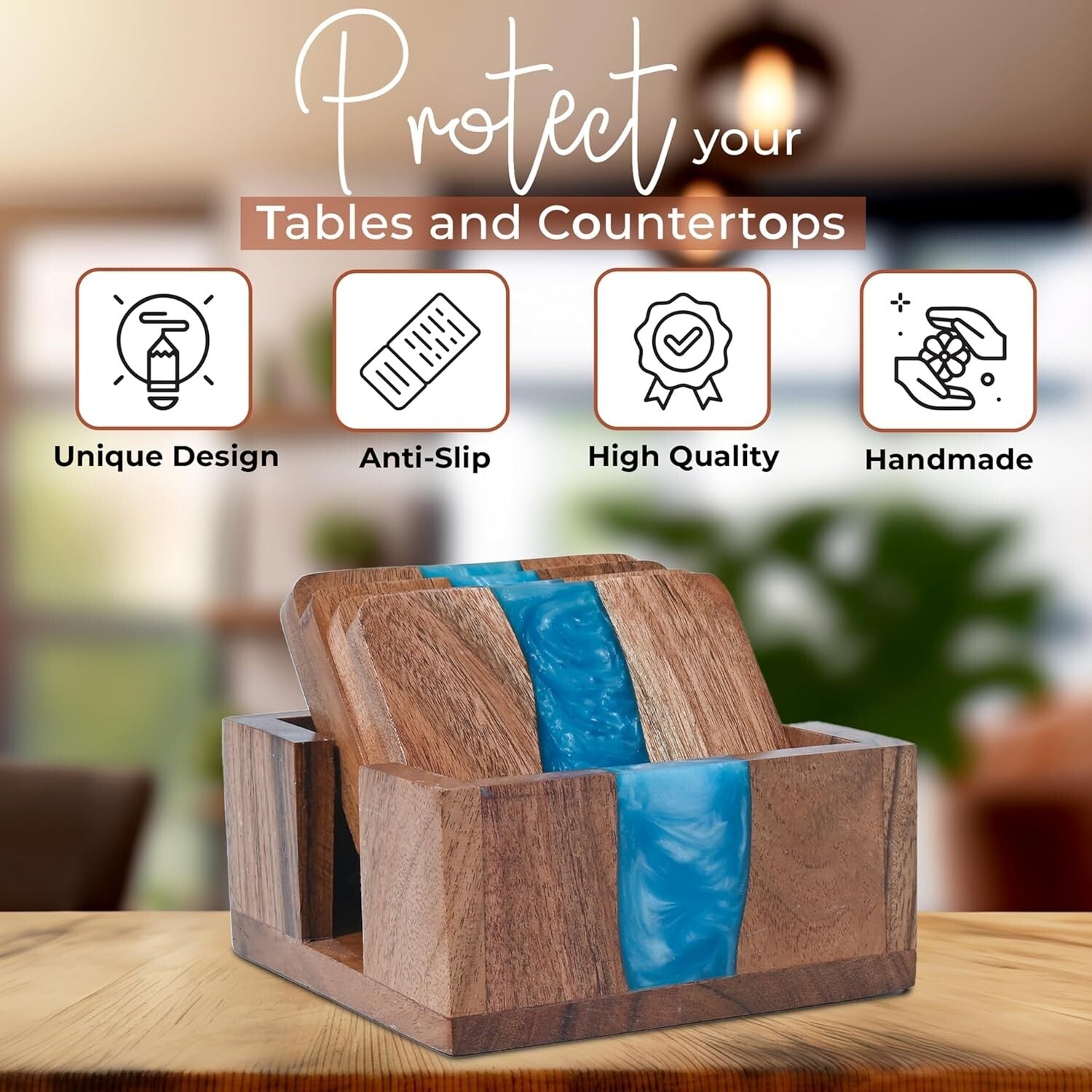 Eco-Friendly Wooden Drink Coasters with Optional Non-Slip Feet - Gift-Ready