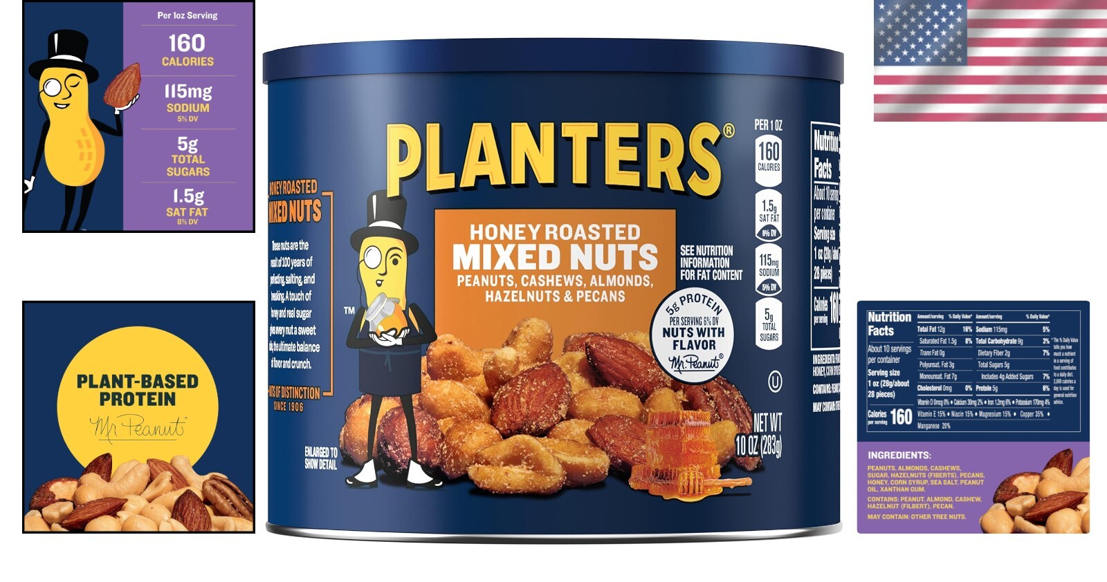 Crunchy Honey Roasted Mixed Nuts Canister - 5g Protein & 50% Less Sodium