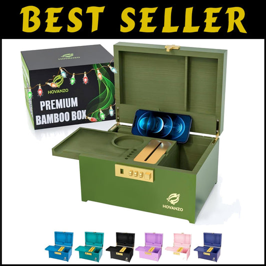 5-Compartment Locking Bamboo Box - Reinforced Storage with Customizable Tray