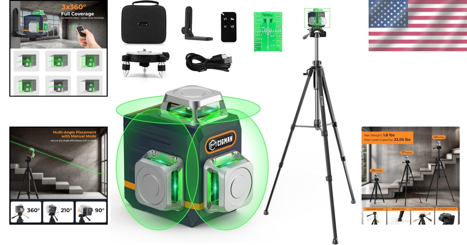 Precision 3D Green Laser Level with Tripod & Remote Control for DIY Projects