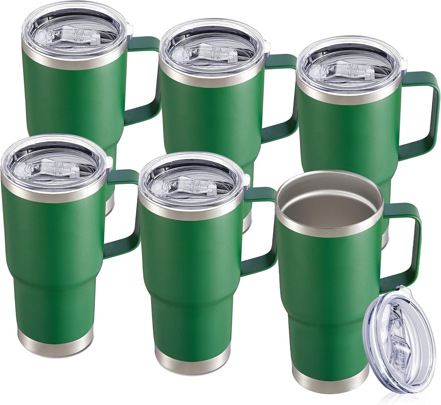 Bulk Stainless Steel Tumblers - 20 oz Double Wall Travel Mugs, 6 Pack Dark Green