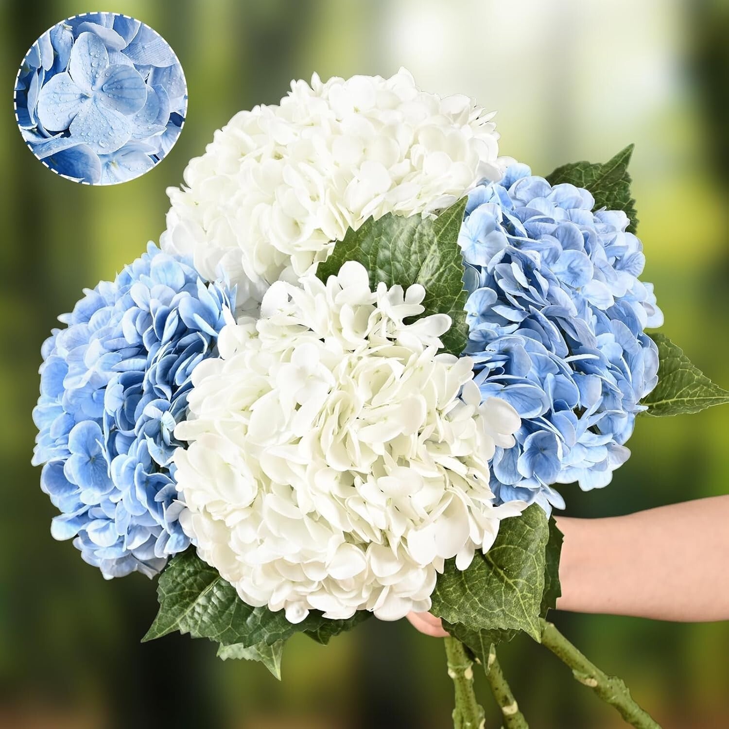 Lifelike 21" Hydrangea Flowers - Soft Touch with Washable Petals, 4-Piece Set