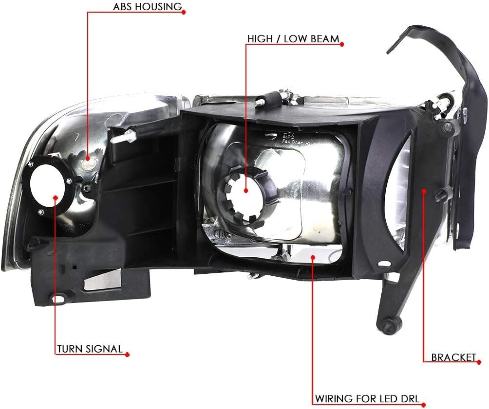 Clear Lens Chrome Amber LED Headlights - Perfect for 94-01 Ram 1500 & 2500