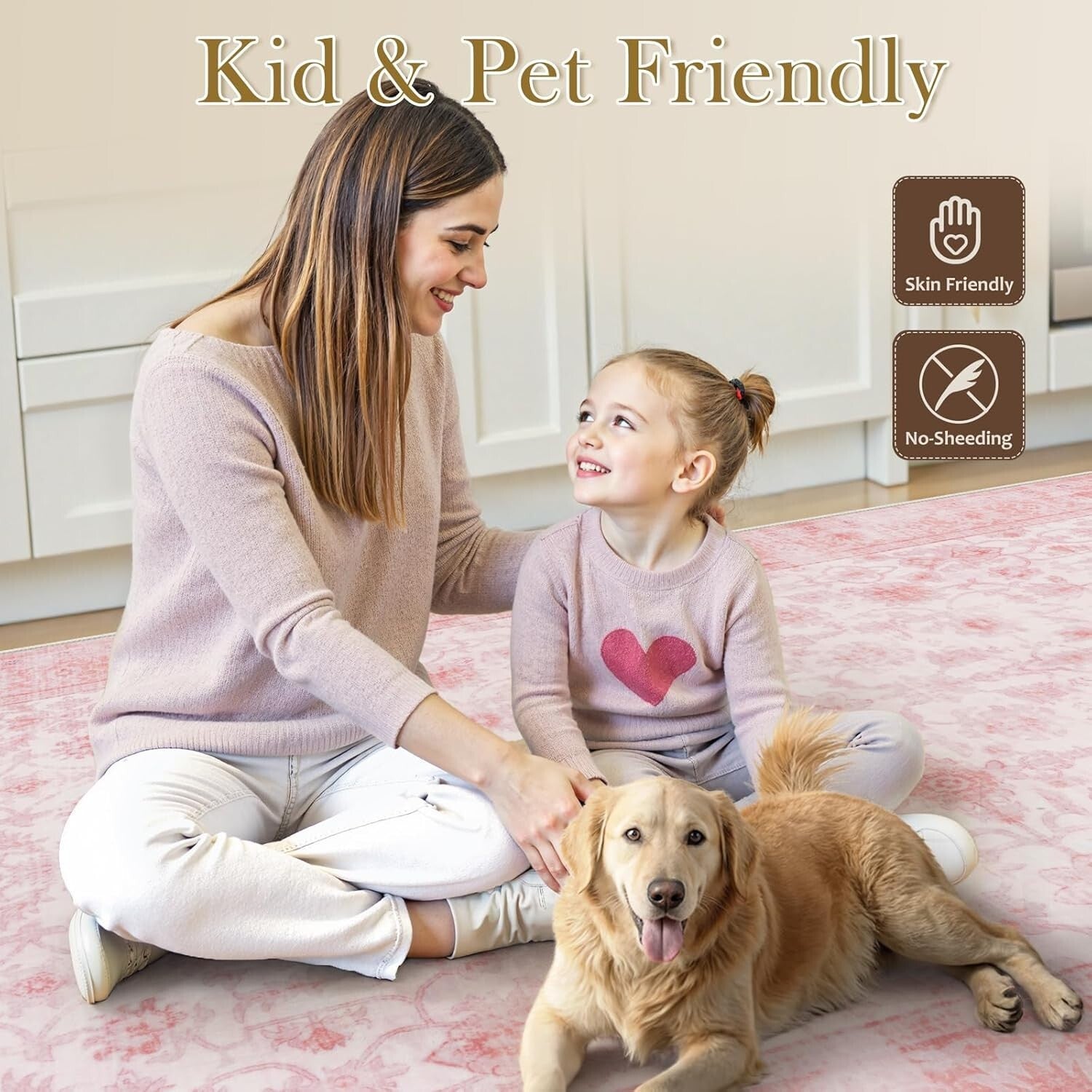 Elegant 8x10 Pink Floral Area Rug - Soft Washable Faux Wool for Living Spaces