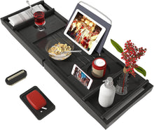 Load image into Gallery viewer, Modern Bamboo Bath Tray - Adjustable Organizer for Drinks &amp; Bath Essentials