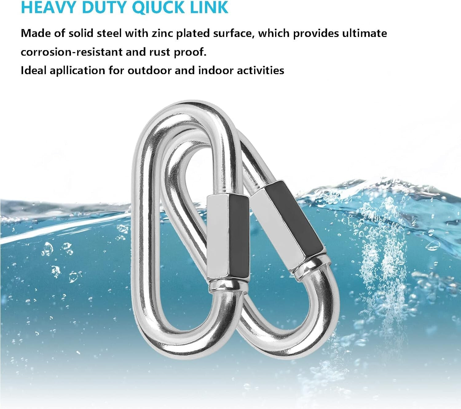 Heavy Duty 620lbs Quick Link Connector - 100 Pack Galvanized Carabiner Clips