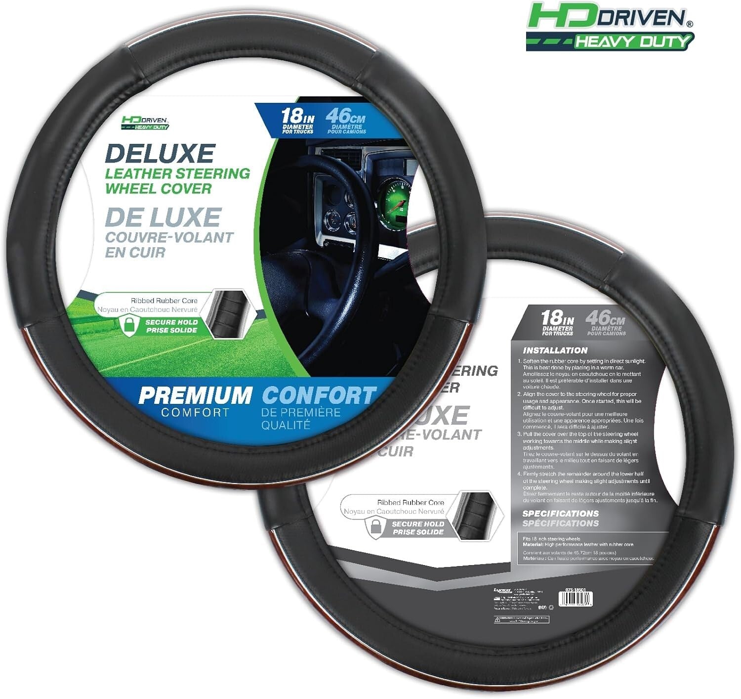 Easy Installation Woodgrain Leather Steering Wheel Cover for 18” Steering Wheels