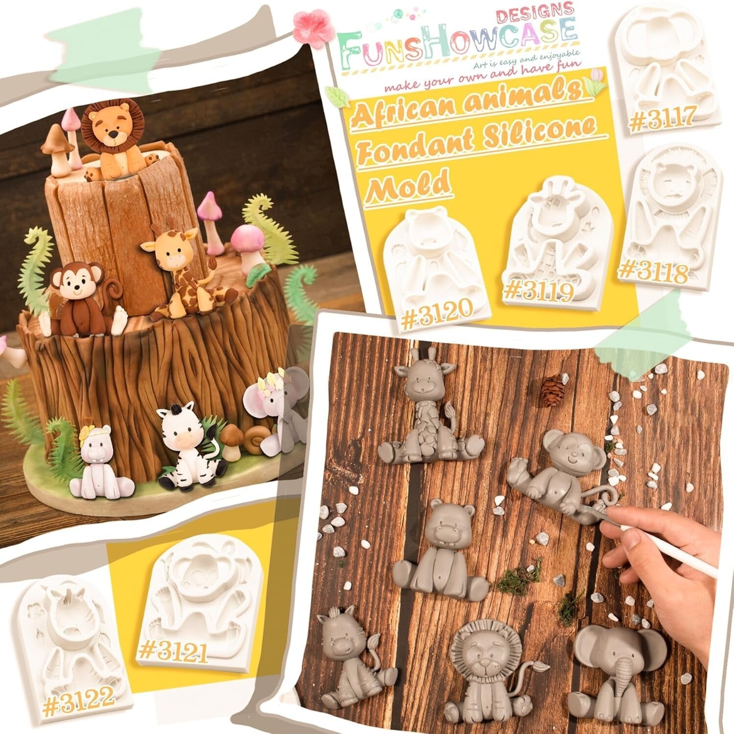 Flexible Jungle Animal Cake Molds, Set of 6 for Kids' Parties & Celebrations