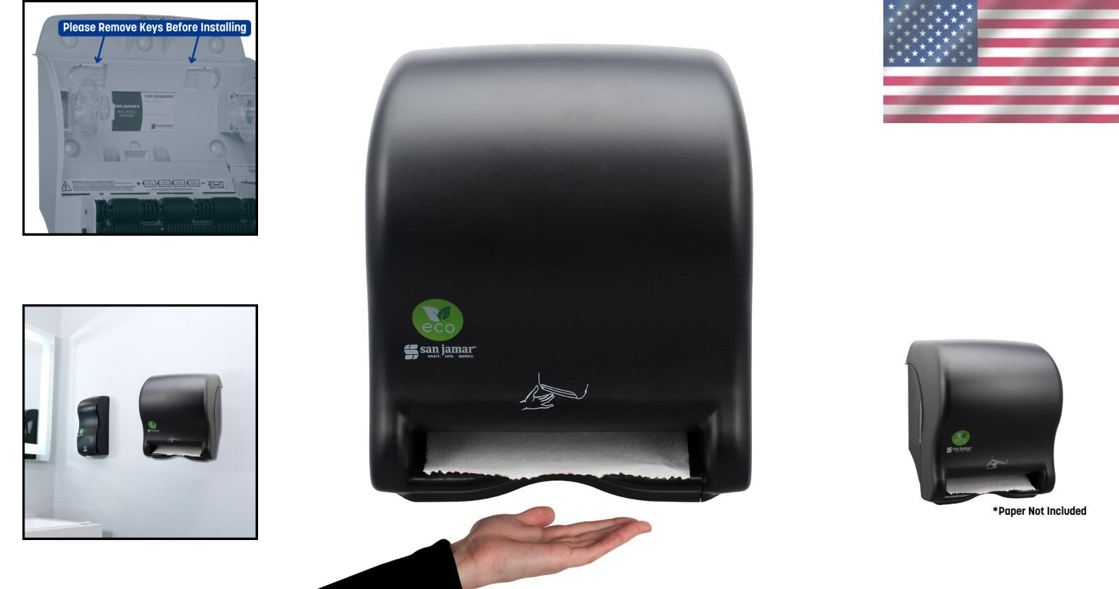 Sustainable Black Electronic Paper Towel Dispenser with Universal Roll Capacity