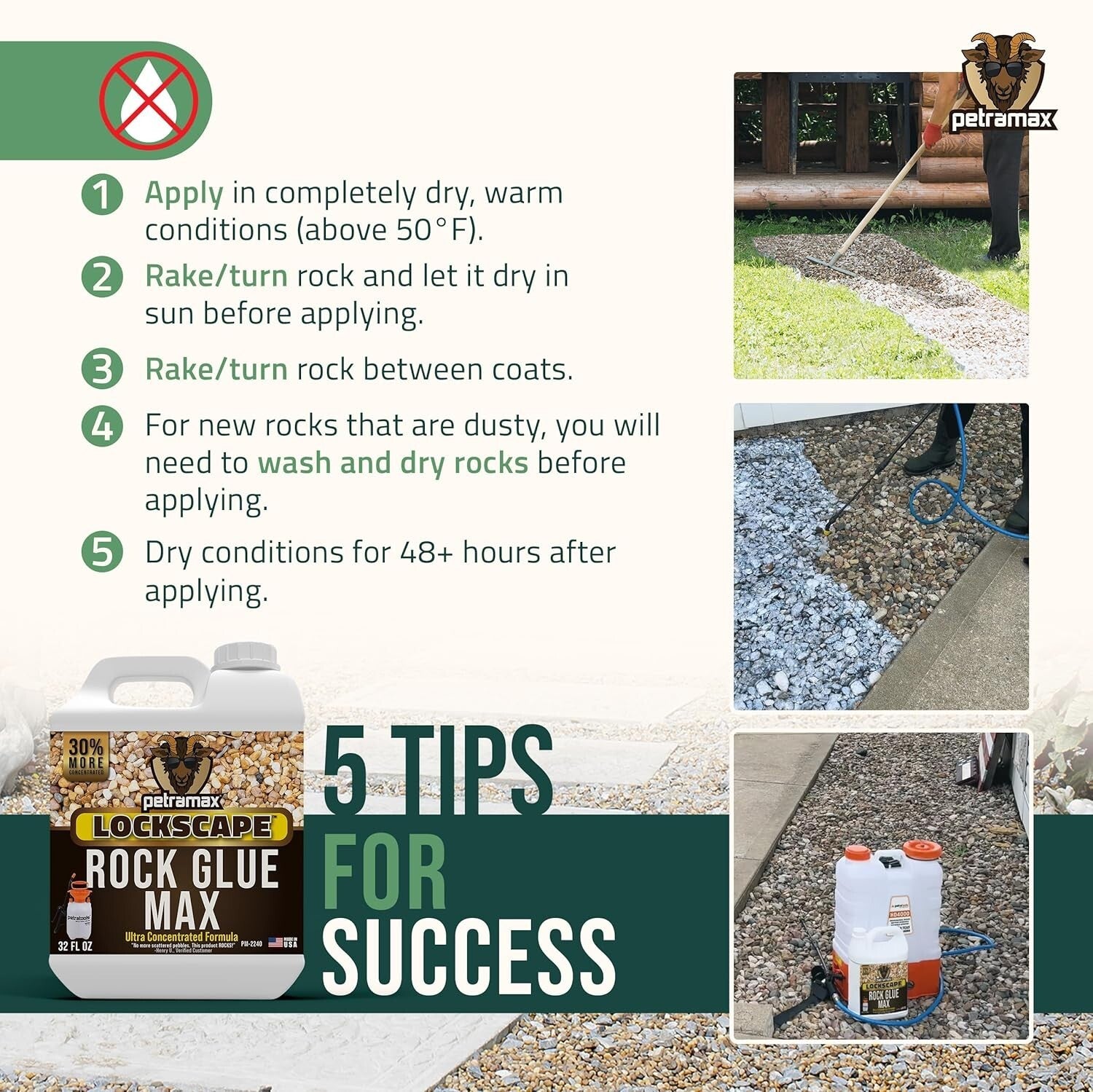 Max Rock Glue 32 Oz - Pet Safe Landscape Adhesive for Stones & Gravel Stabili...