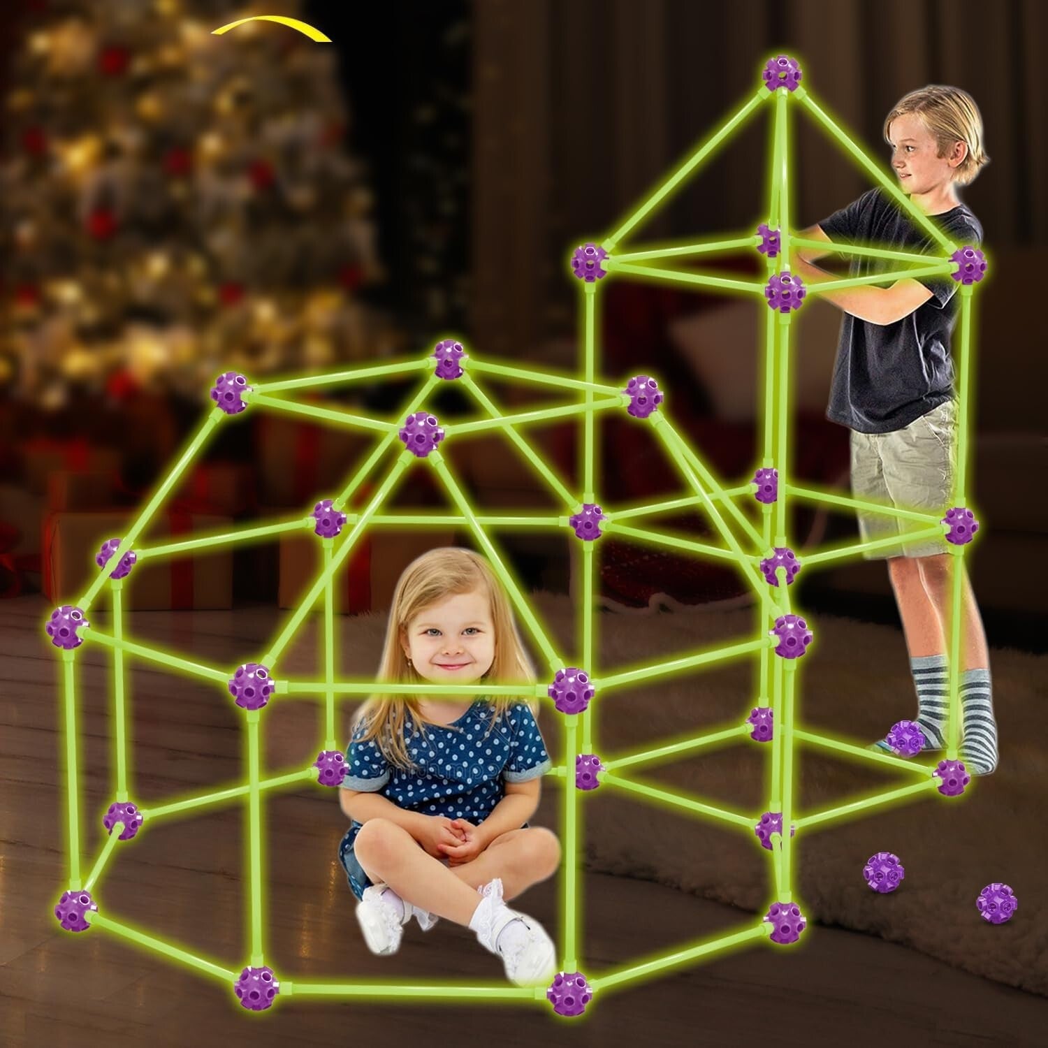 Versatile 140 Pcs Glow Fort Building Set - Encourages STEM Skills & Imagination