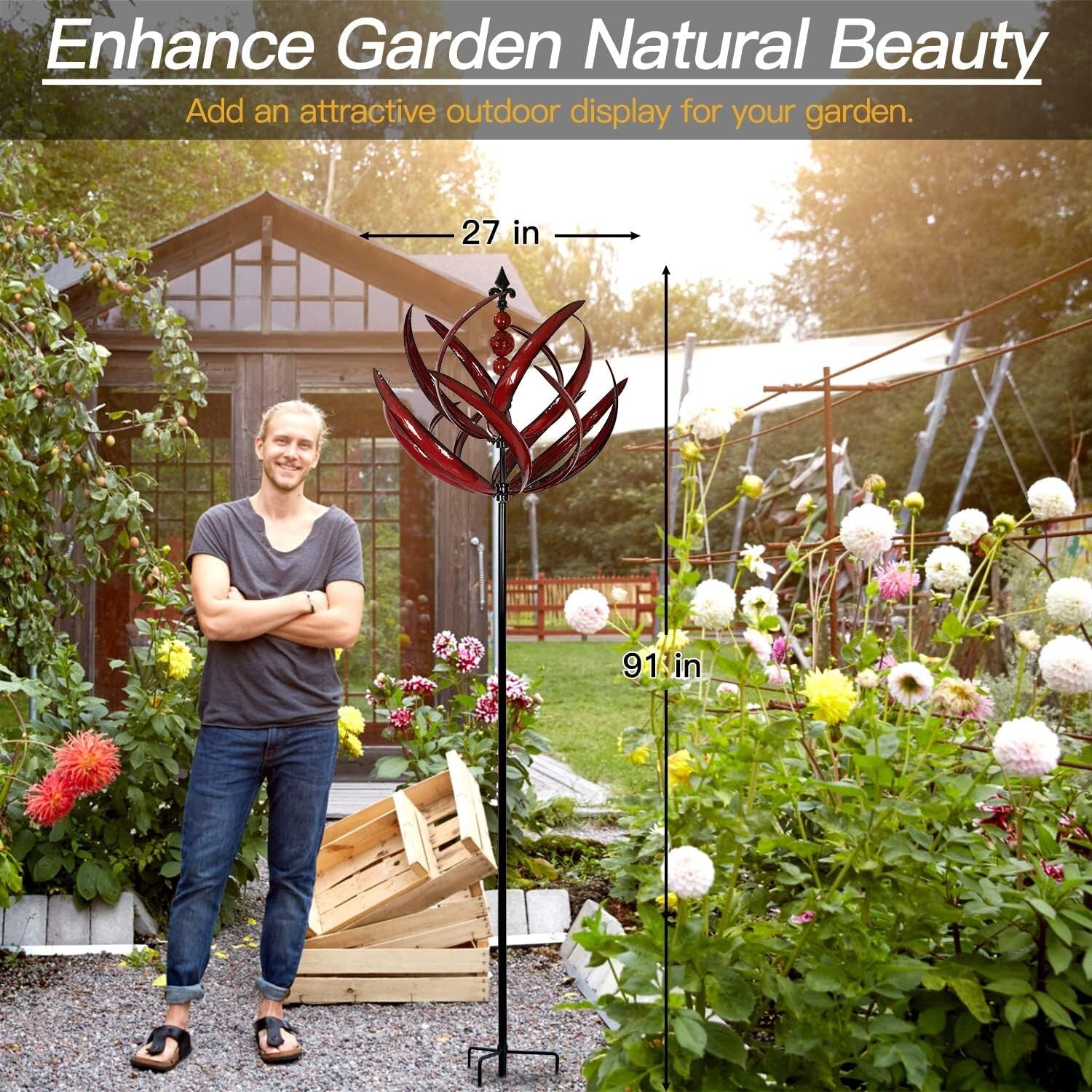 Durable Kinetic Garden Wind Spinner - Burgundy Lotus Design for Outdoor Spaces