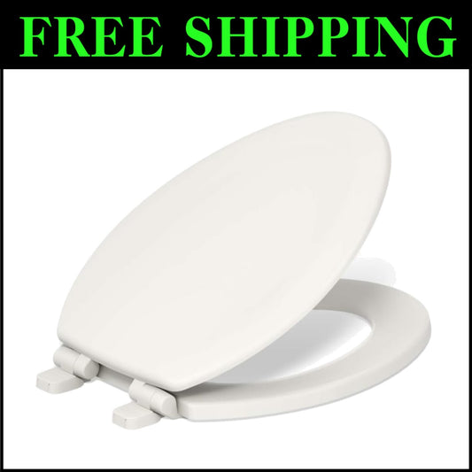 Stonewood Quiet-Close Elongated Toilet Seat - Durable Wood in Biscuit Finish