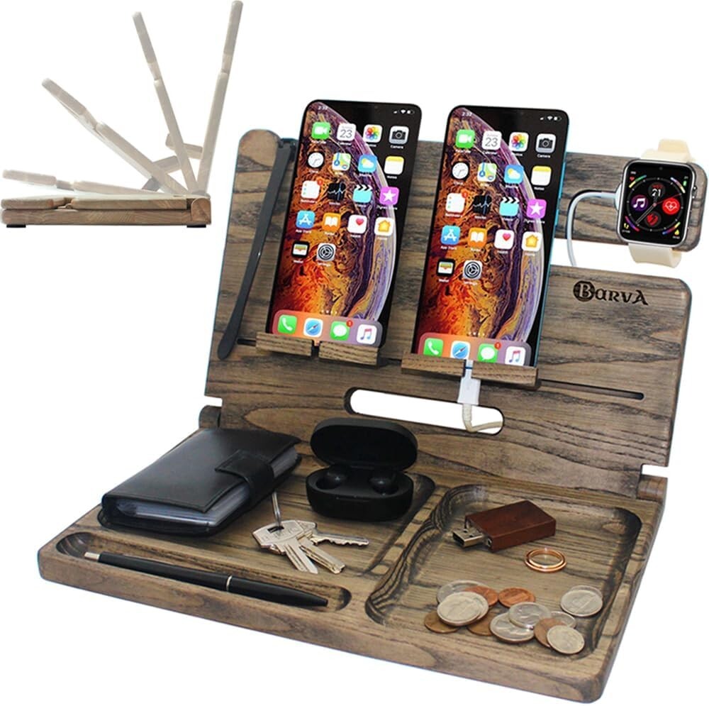 Natural Wood Phone Docking Station with Ant-Slip Pads - Ideal for Men and Gifts
