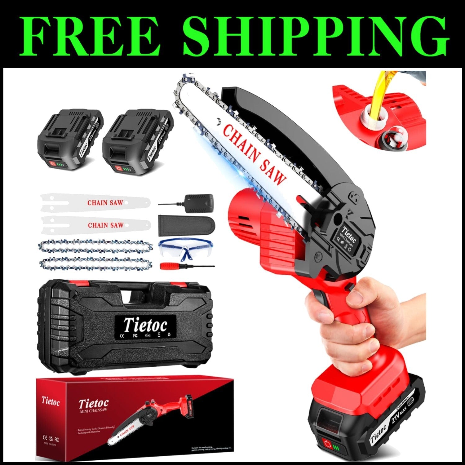 Versatile 6-Inch Mini Chainsaw with Safety Features & 2 All-Day Batteries
