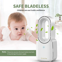Load image into Gallery viewer, Rechargeable Bladeless Desk Fan with 5-Color LED Light - 3 Speed Quiet Operation