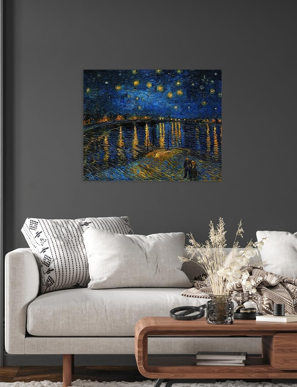 Stunning Starry Night Over The Rhone Canvas Wall Art - 30x24 with Hanging Tools