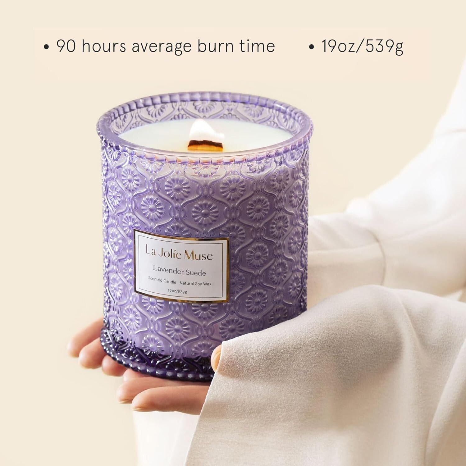 Eco-Friendly Lavender Suede Candle - Long Burning Luxury for Home Aromatherapy