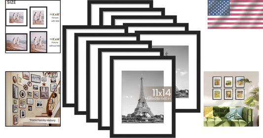 Gallery Wall Ready: 10 Pack of Black 11x14 Photo Frames with Acrylic Finish