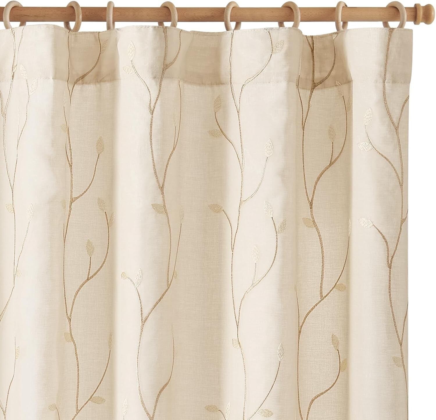 Chic Embroidered Voile Sheer Curtains for Living Room – 84" x 55" Beige Panels