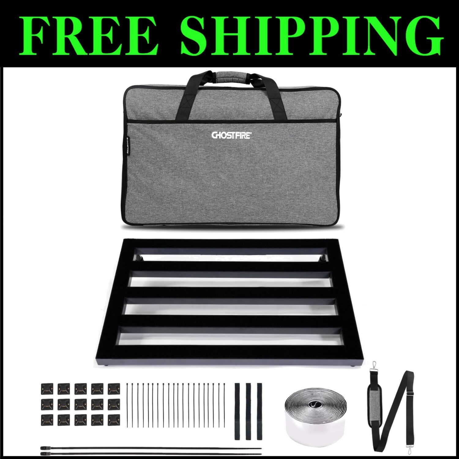 Ghost Fire Large Guitar Pedal Board - Lightweight, Durable with Side Pocket Bag