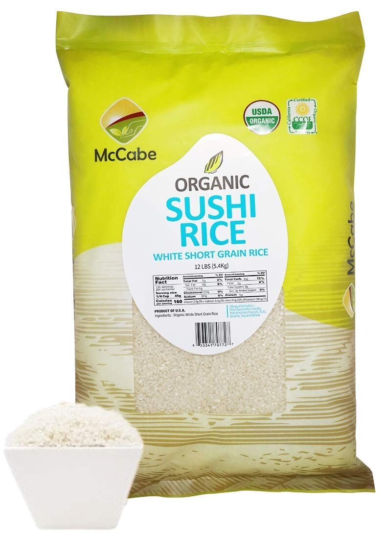 12 Pounds of Organic California Sushi Rice - USDA/CCOF Certified and Gluten-Free
