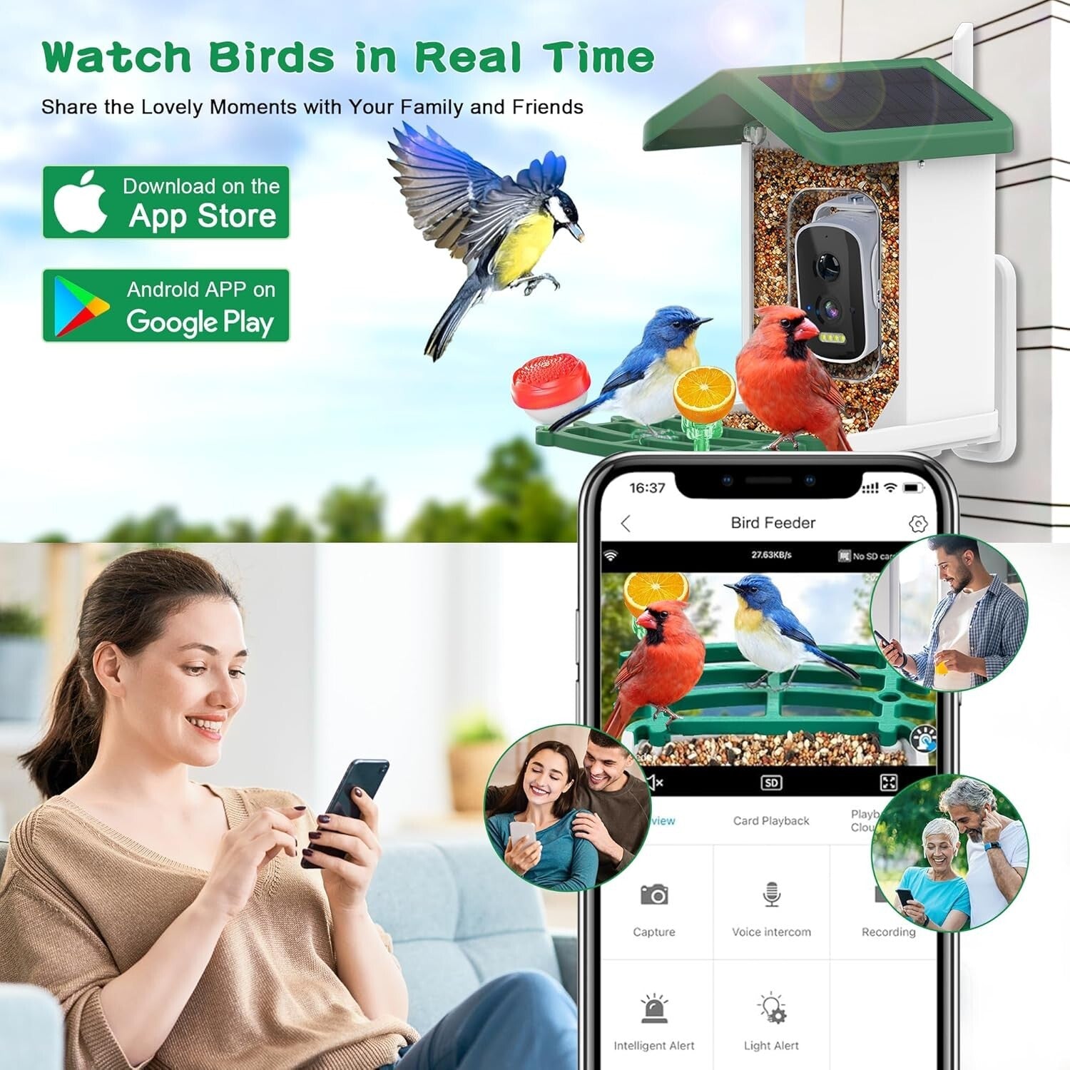 Weatherproof Bird Feeder Camera with Live View – Instant Notifications & Sharing