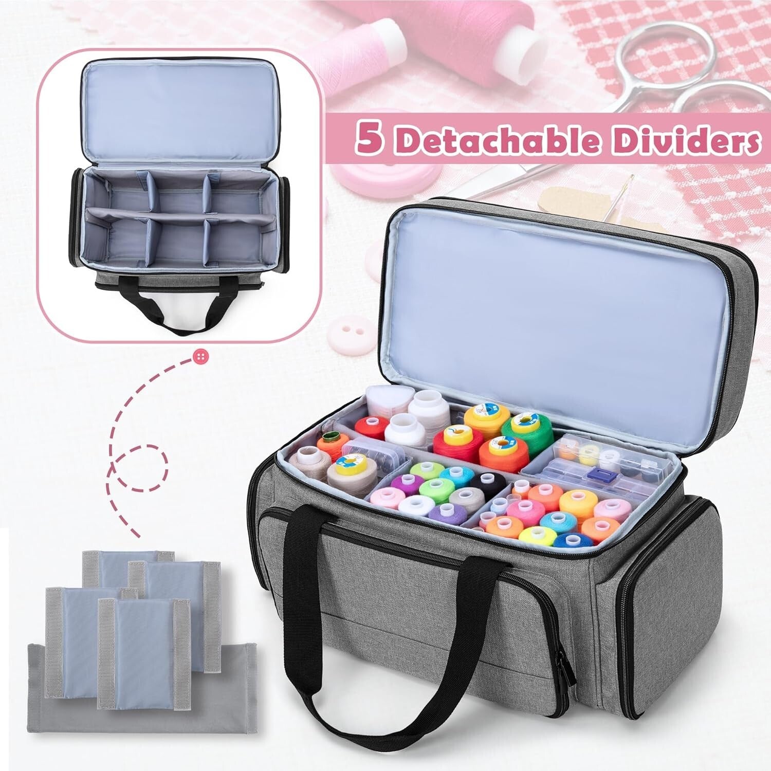 Durable Sewing Storage Bag with 5 Adjustable Dividers - Perfect for Supplies