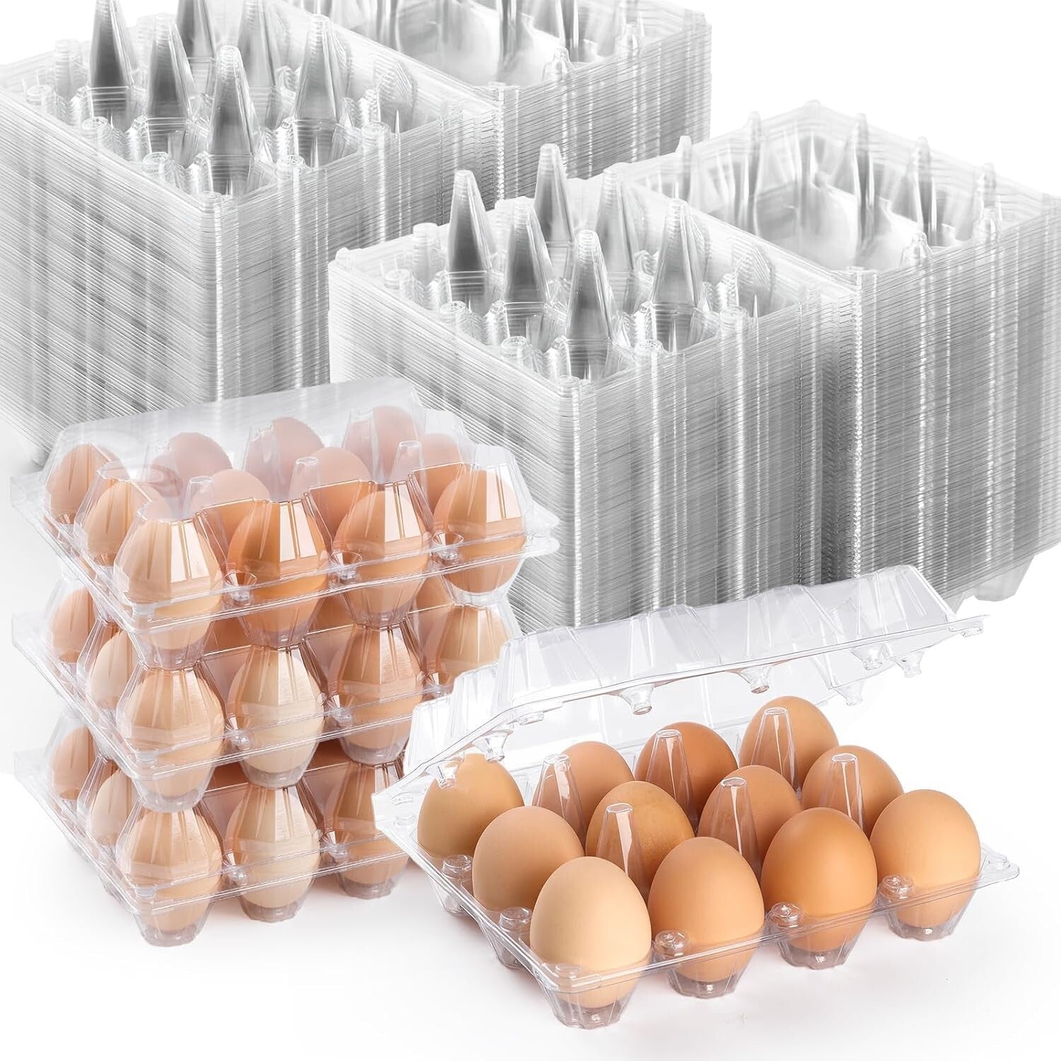 Eco-Friendly 12 Count Egg Cartons - 160 Clear Plastic Trays for Fresh Eggs