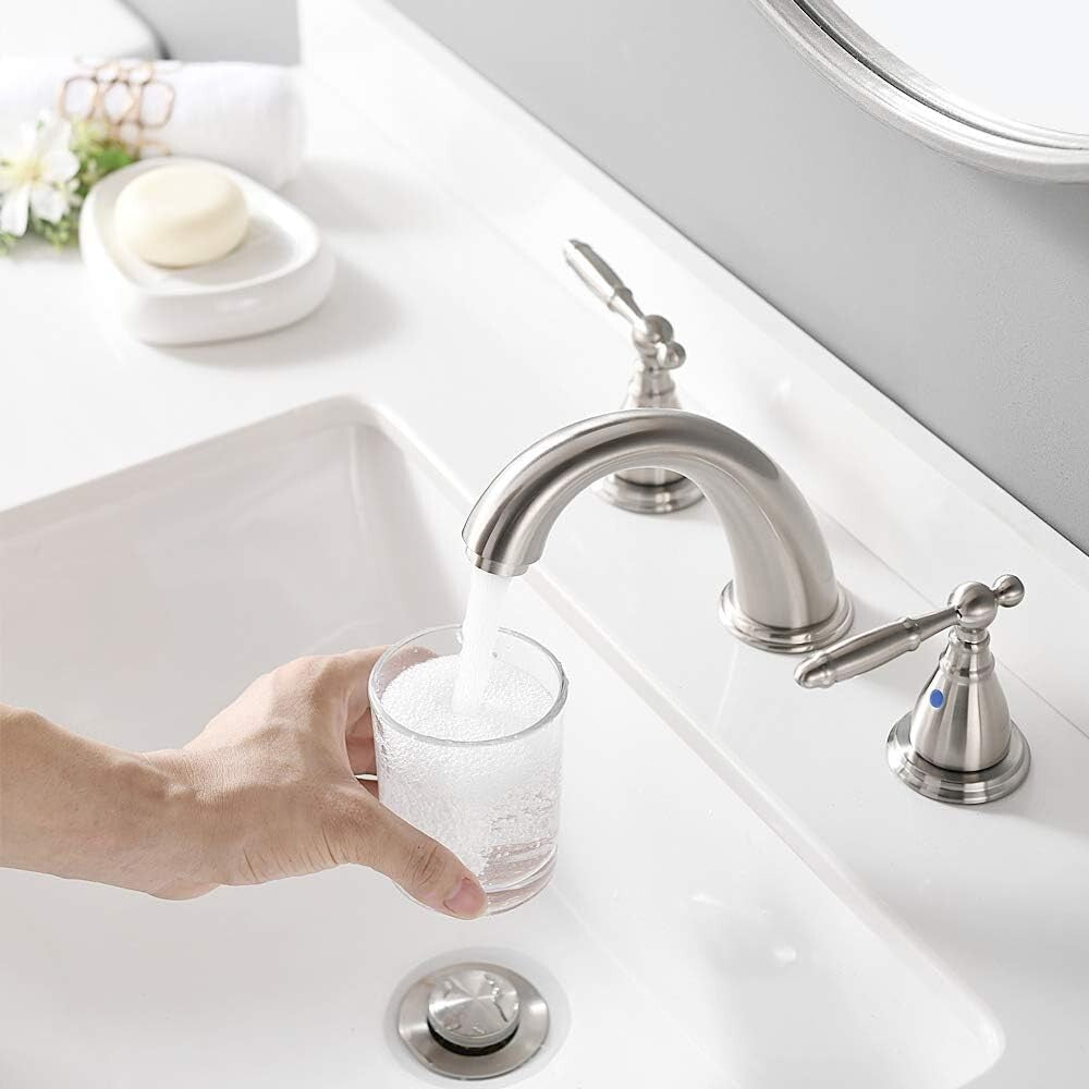 Elegant 2-Handle Brushed Nickel Bathroom Sink Faucet - Easy Install & Durable