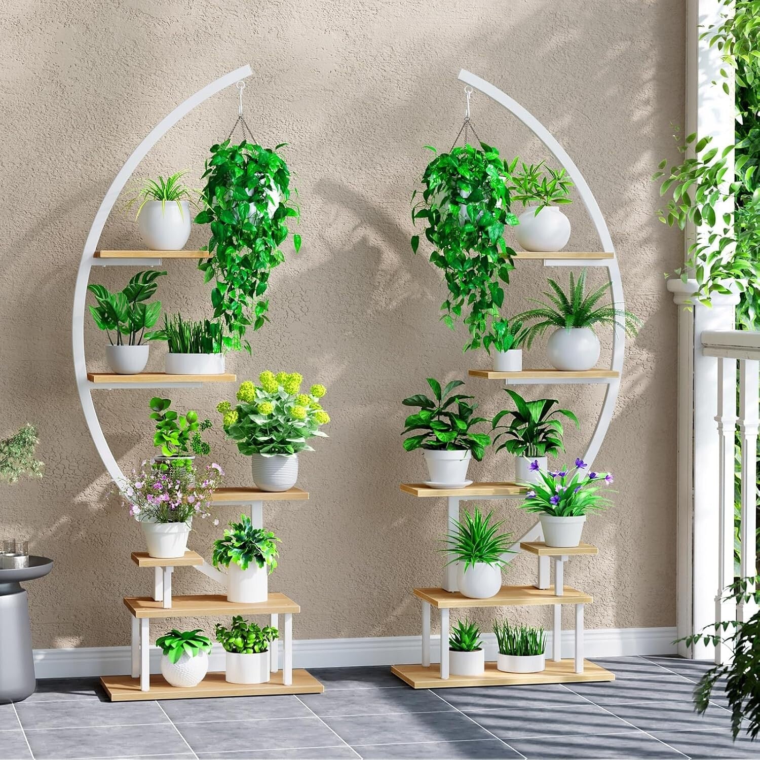 7-Tier Indoor Plant Stand with Adjustable Grow Lights - Elegant Half-Moon Design