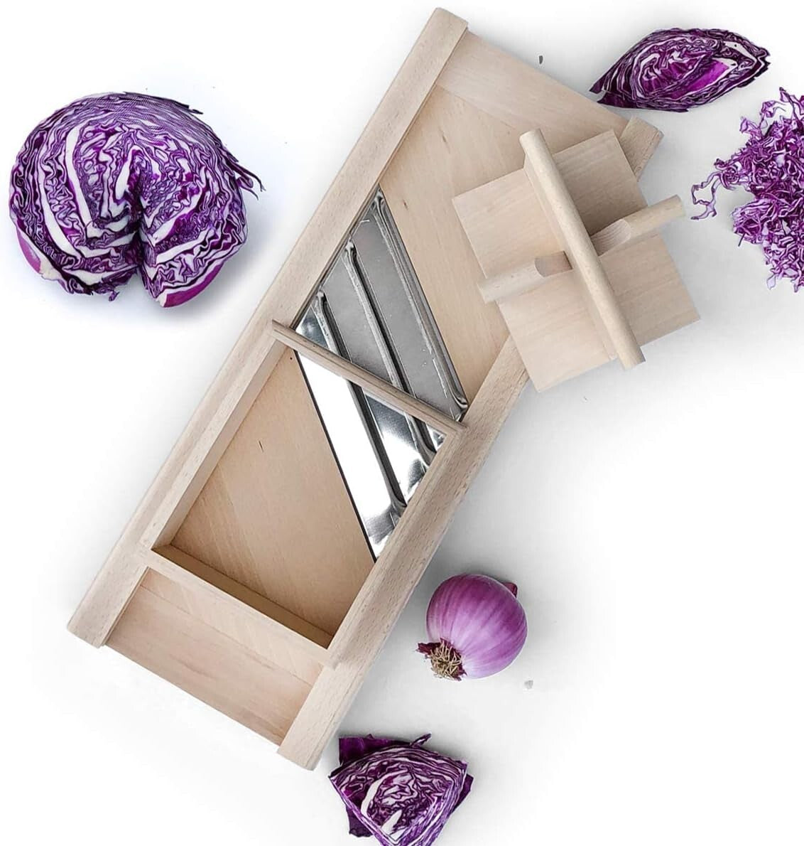 Natural Beech Wood Cabbage Shredder with Safety Guard - Perfect for Sauerkraut