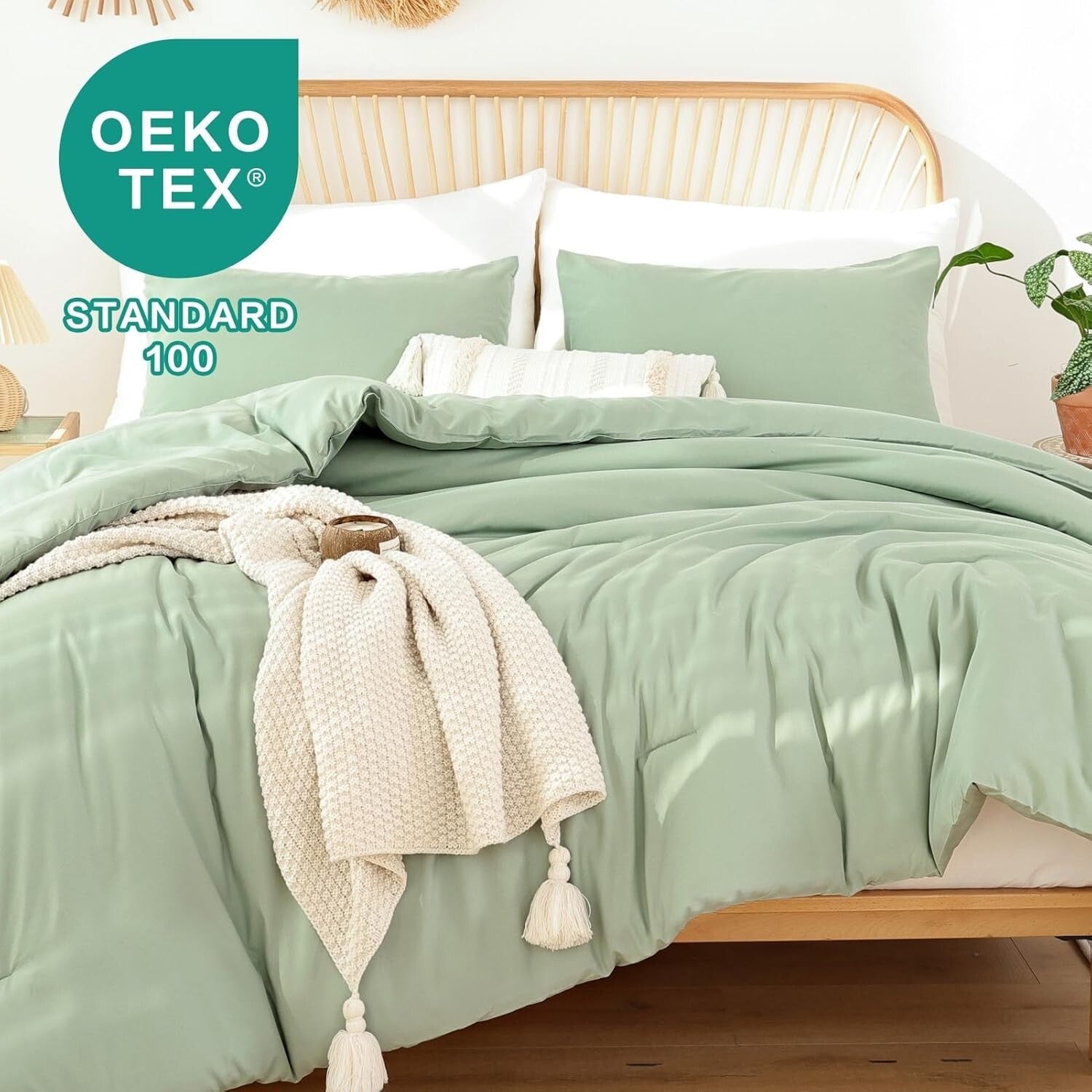 Lightweight Super King Plus Comforter 128x120 - 3 Piece Sage Green Bedding Set