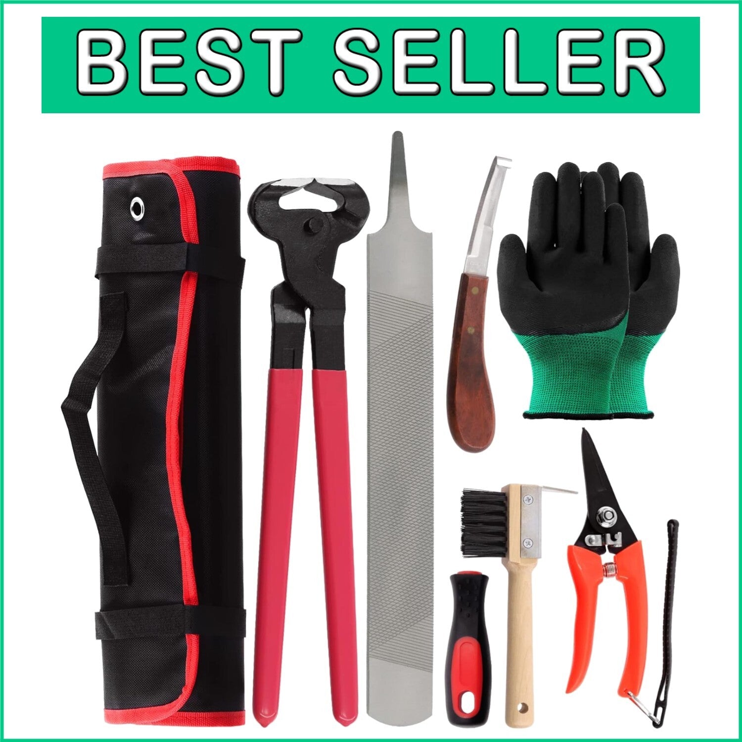 8Pcs Professional Farrier Tools Kit - Complete Hoof Care Set with Roll Pack