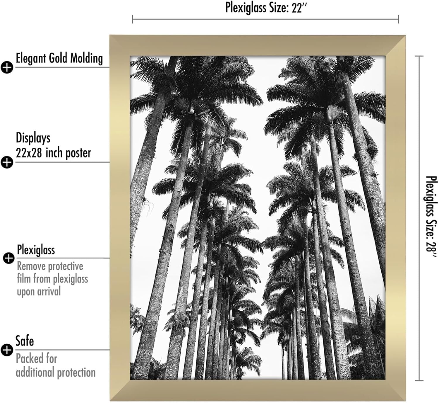 Elegant 22x28 Gold Picture Frame - Durable Engineered Wood with Plexiglass