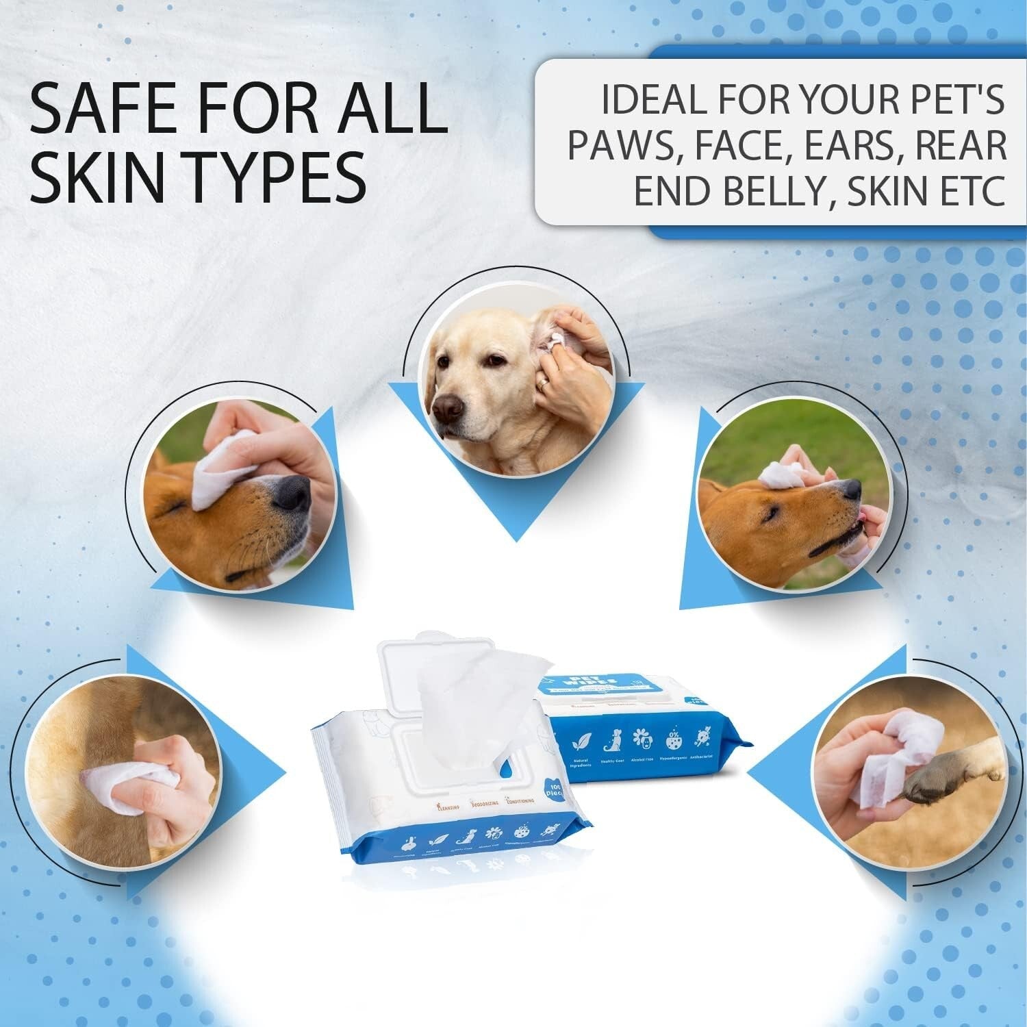 Natural Moist Dog Wipes with Vitamin E - 600 Unscented Grooming Wipes for Pets