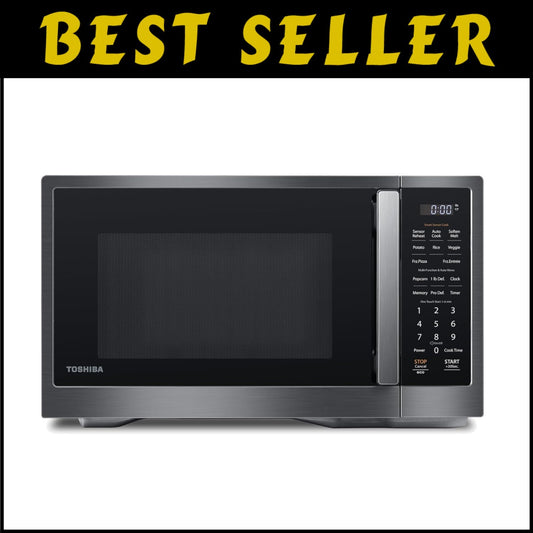 Sleek Black Stainless Steel Microwave Oven - Smart Sensor & Easy Clean Features