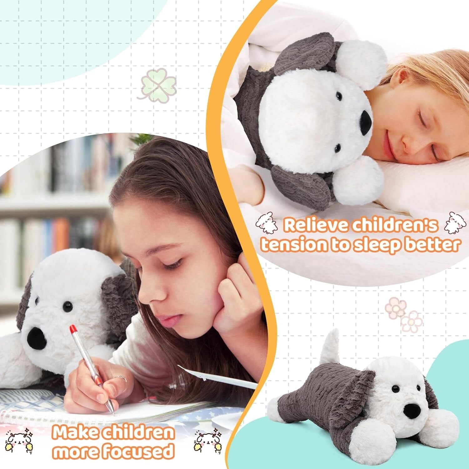 Large 24Inch Weighted Stuffed Dog Pillow - Soothing Companion for All Ages