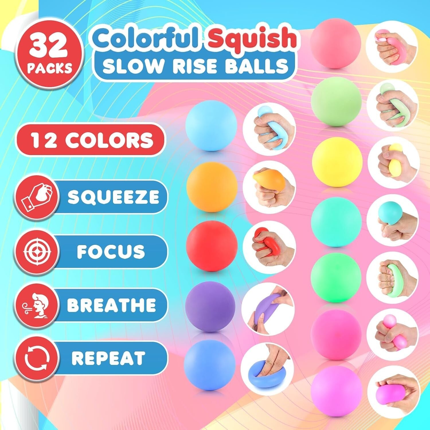 32 Pack Slow Rising Stress Balls for Anxiety Relief - Durable & Safe Fidgets