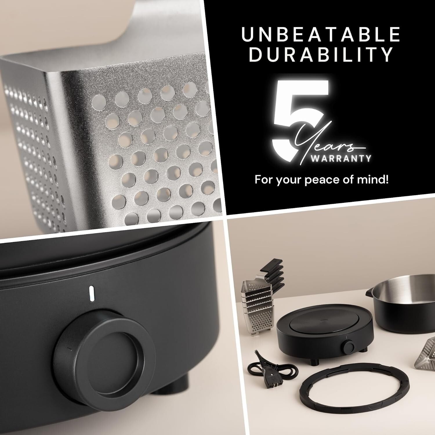 Ceramic Electric Fondue Set for Chocolate, Cheese & Broth - 6 Baskets Included