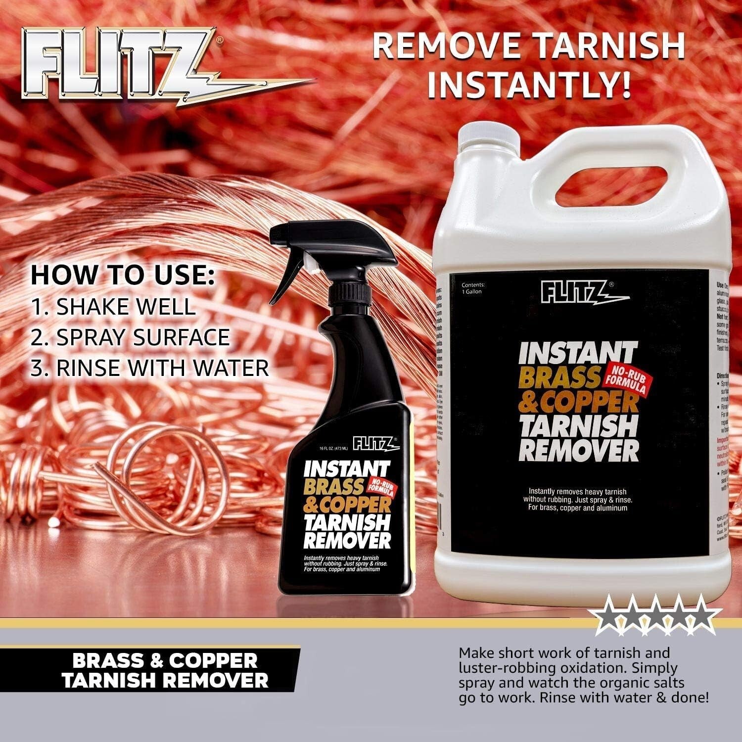 Instant Brass & Copper Cleaner - 128 fl oz Tarnish Remover for Multiple Surfaces