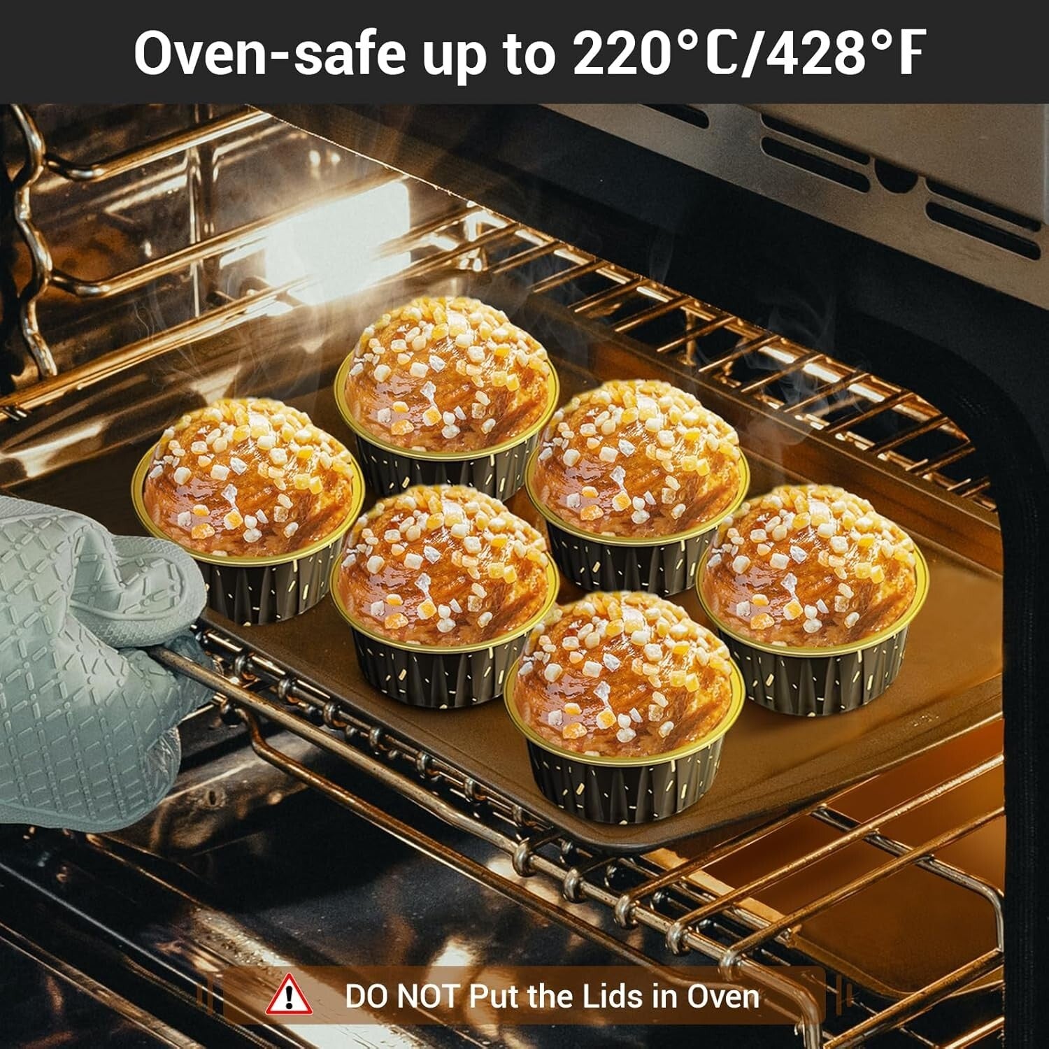 200pcs 5oz Disposable Ramekins - Reusable Aluminum Cupcake Baking Cups with Lids