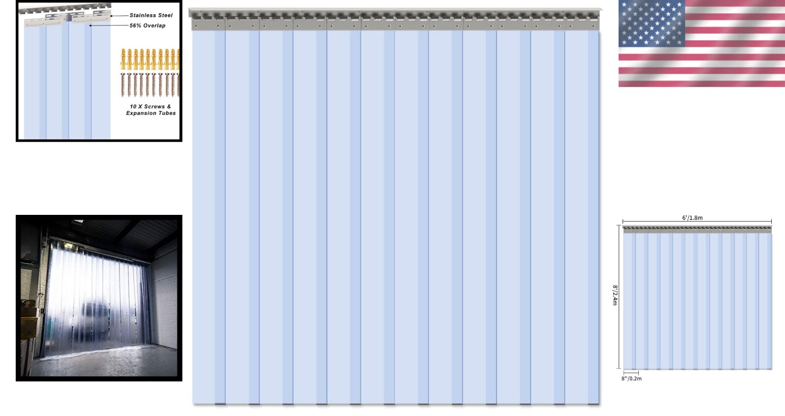 Modern Clear PVC Curtain Strips, 96" High x 72" Wide - 12PCS for Easy Install