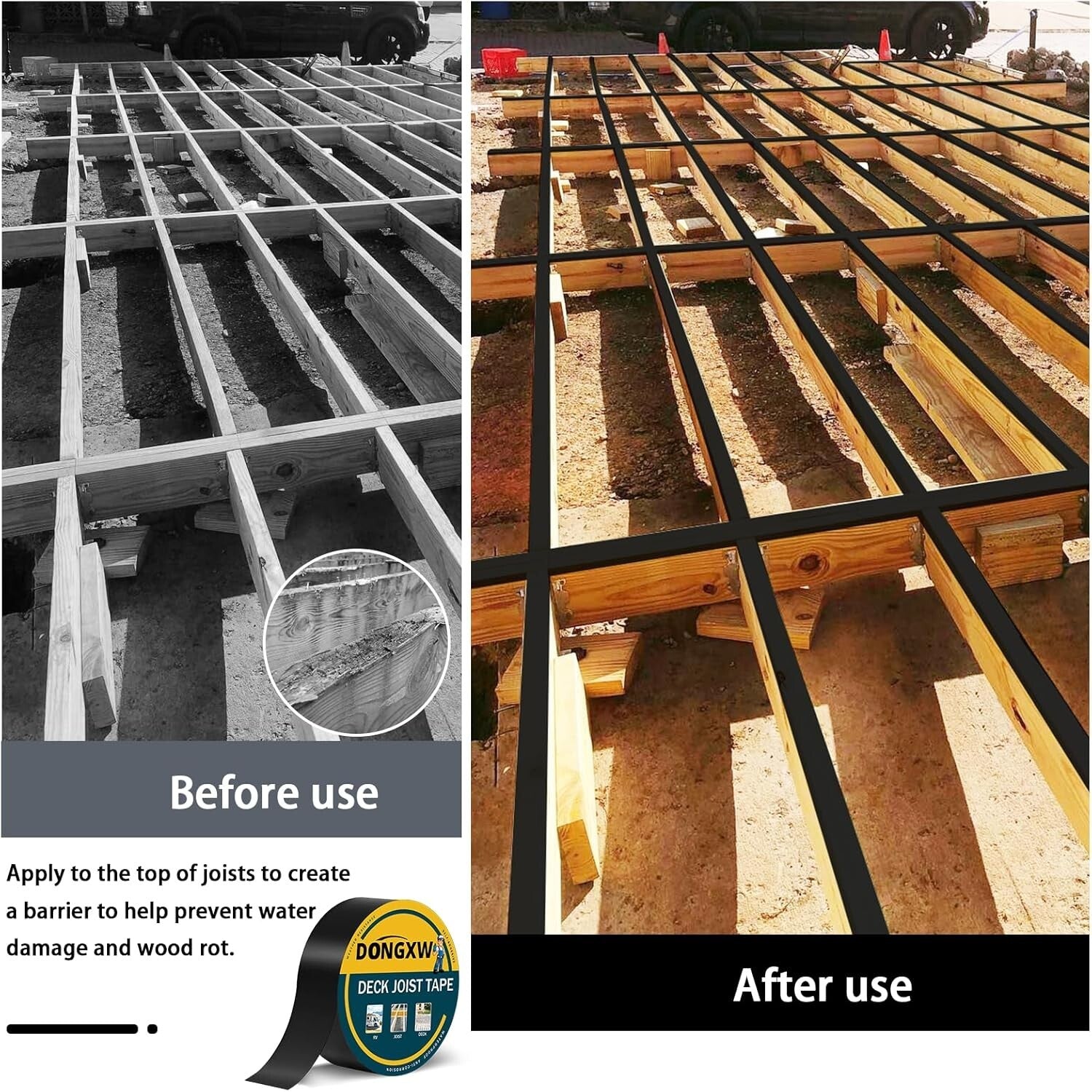 10-Pack Waterproof Butyl Deck Joist Tape 2'' x 50' - Weather Resistant Solution