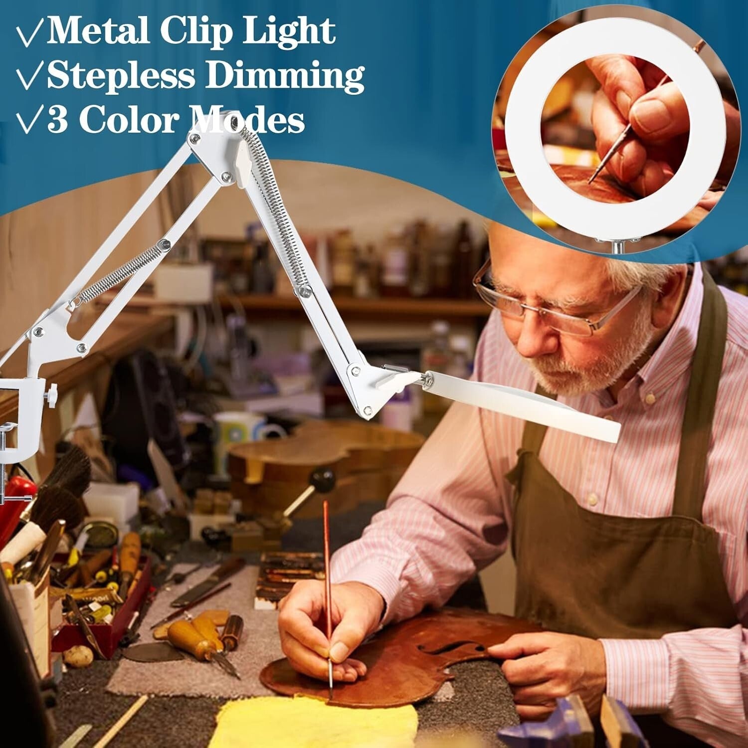 Adjustable 10X Magnifying Glass Lamp with LED - 1800 Lumens, Heavy-Duty Clamp