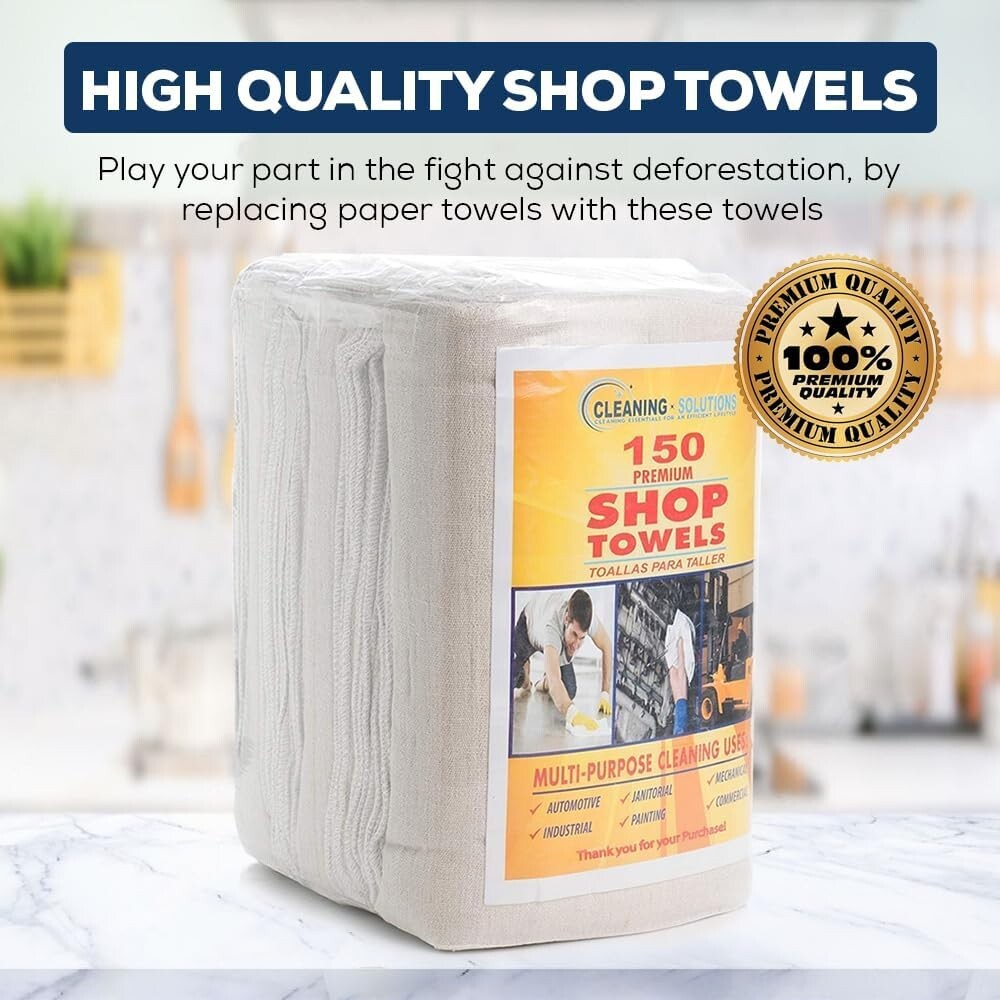 Versatile 600 Count Cotton Shop Towels, 14"x12" - Ideal for All Cleaning Needs
