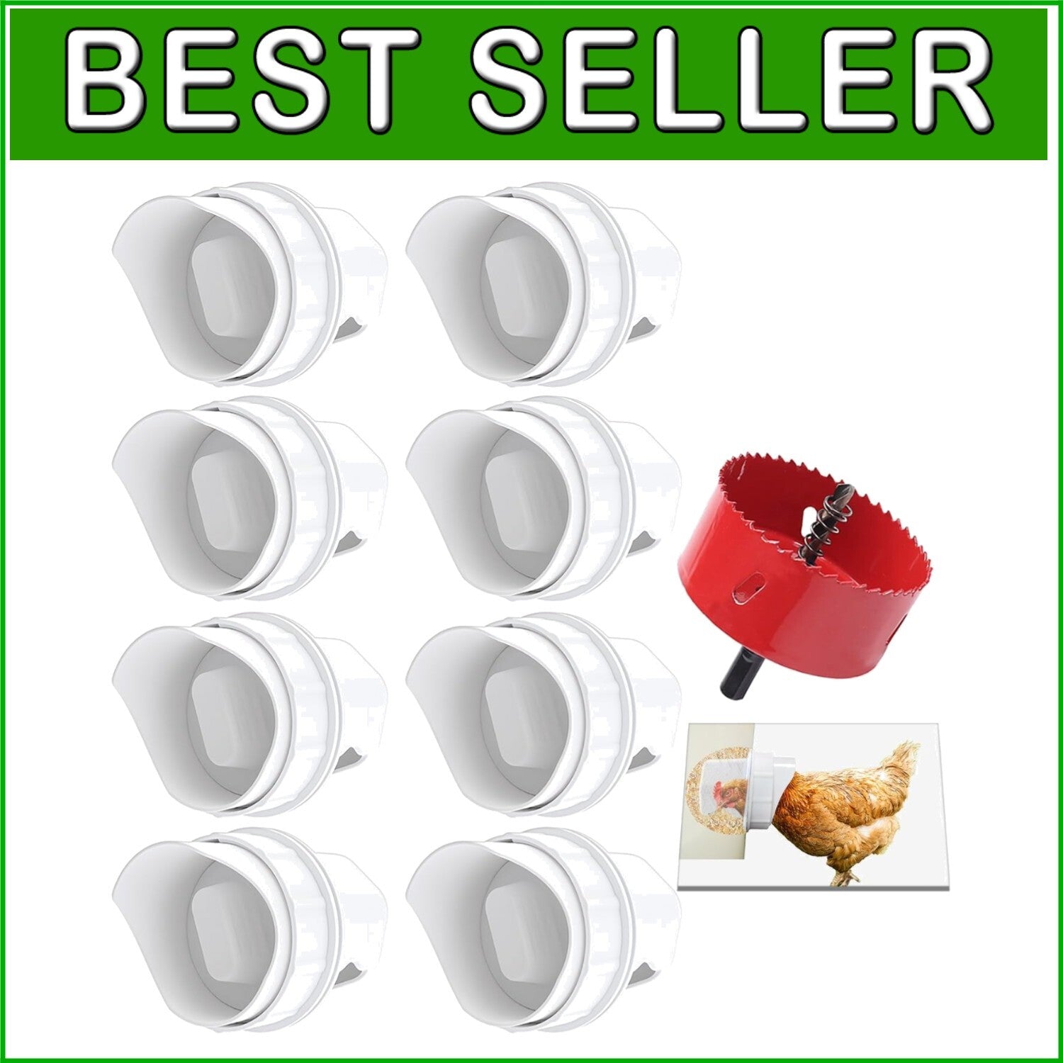 Automatic Chicken Feeder Kit - Easy Install with 8 PVC Ports and Hole Saw